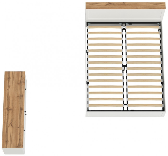 Остин 11.53 Кровать + ортопед + 16.47 Тумба под ТВ, белый шагрень/дуб крафт золотой