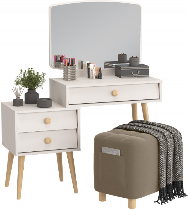 Афина Спальня 4-25901М1к.с. Трюмо + Банкетка 6-5127ТКВорех Вики, цвет кашемир серый/ткань орех, ШхГхВ 105х38,6х129 + 53х40х46 см., универс. сб.