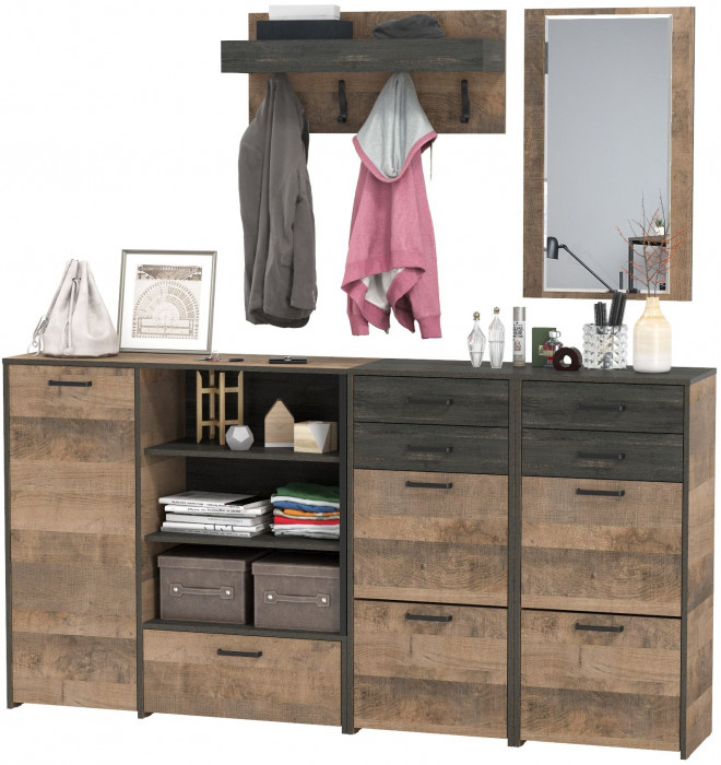 Трувор Прихожая 167, цвет дуб гранж песочный/интра, ШхГхВ 209х37х195 см., универсальная сборка