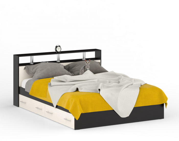 Камелия Кровать с ящиками 1600 + две тумбы, цвет венге/дуб лоредо, ШхГхВ 276х217х78,2 см., сп.м. 1600х2000 мм., без матраса, основание есть