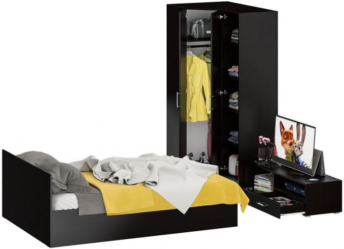 Спальня Стандарт 4-1400, венге/фасады ТВ тумбы МДФ чёрный глянец