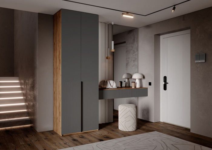 Тумба косметическая со шкафом 2х-ств Марвэл, Крафт золотой/Браш графит