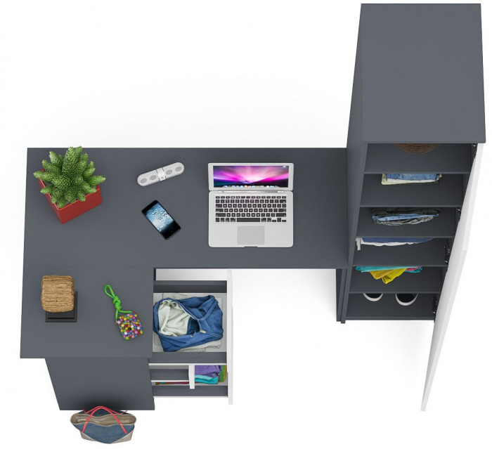 Мори компьютерный стол МС-16 левый + Пенал МШ400.1, графит/белый