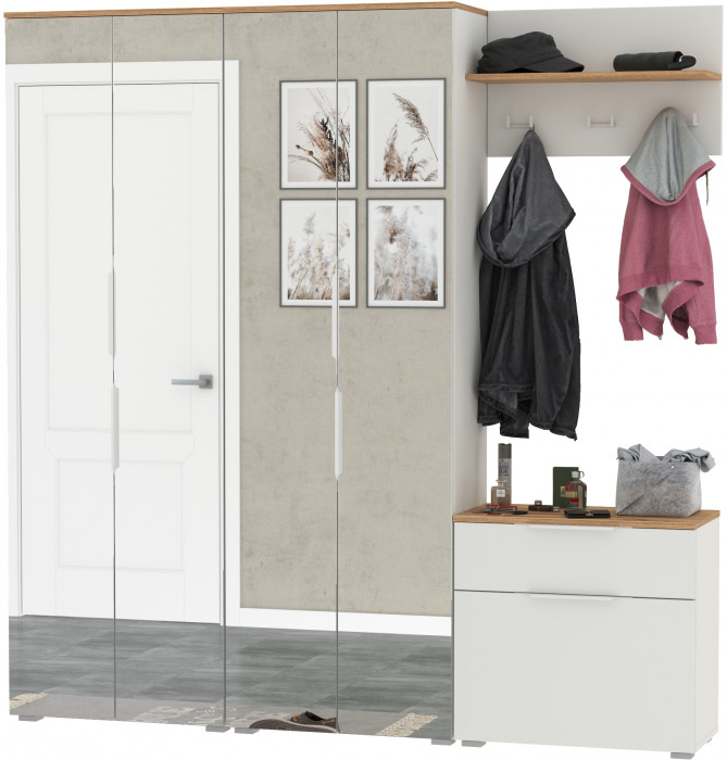 Октава Прихожая 25, белый шагрень/дуб крафт золотой/фасады МДФ белый шагрень