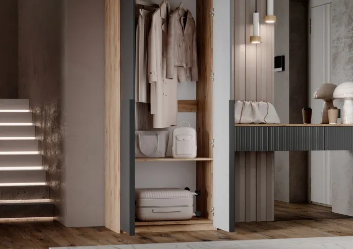 Тумба косметическая со шкафом 2х-ств Марвэл, Крафт золотой/Браш графит