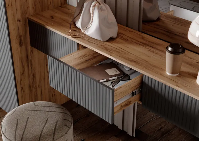 Тумба косметическая со шкафом 2х-ств Марвэл, Крафт золотой/Браш графит