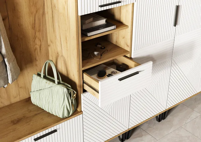 Флэш Прихожая, вариант №1, Браш вайт/Дуб крафт