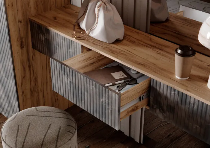 Тумба косметическая со шкафом 2х-ств Марвэл, Крафт золотой/Мальта грей