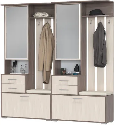 Два шкафа с вешалкой Домино 2-3431бод.тем/св, цвет бодега тёмный/бодега светлый, ШхГхВ 200х36х202 см., универсальная сборка