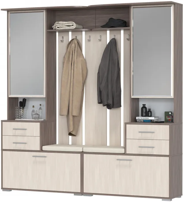 Два шкафа с вешалкой Домино 2-3431бод.тем/св, цвет бодега тёмный/бодега светлый, ШхГхВ 200х36х202 см., универсальная сборка