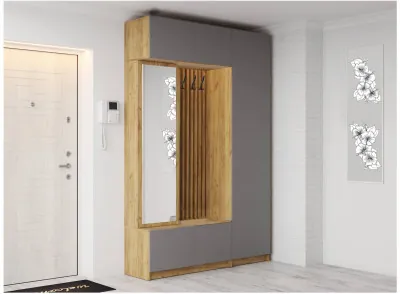 Модульная прихожая Роджина, композиция 1 (Графит, Дуб Крафт Золотой)