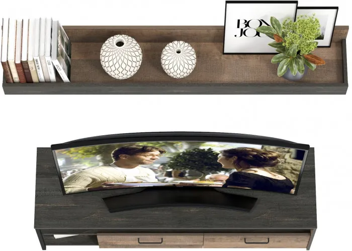 Трувор 13.70 Тумба под ТВ + 15.60 Полка, цвет дуб гранж песочный/интра, ШхГхВ 149,8х45,4х195 см., универсальная сборка