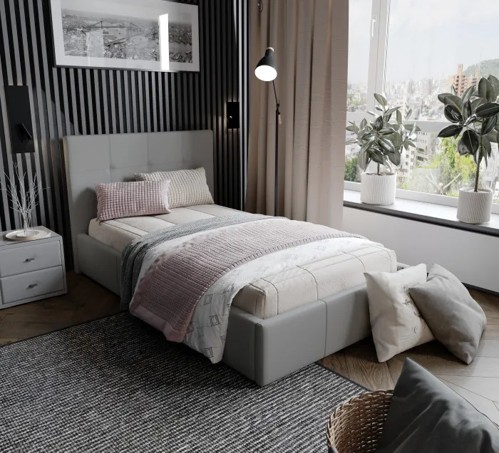 Рио Кровать интерьерная 120 светло-серый квадрат, ортопед