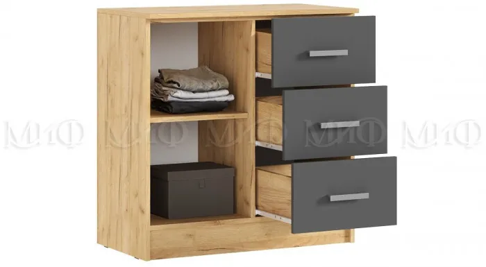 Комод 3 ящика 1 дверь (Дуб крафт/ Графит)