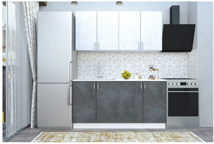 Кухня МДФ Эко 1600 (Бетон снежный / Бетон графит, Белый)