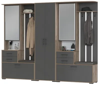 Прихожая Домино 3, цвет дуб крафт табачный/графит, ШхГхВ 260х36х202 см., универсальная сборка