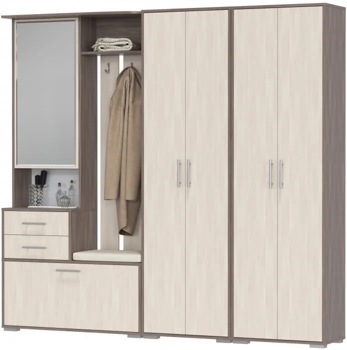 Прихожая Домино 4, цвет бодега тёмный/бодега светлый, ШхГхВ 220х36х202 см., универсальная сборка