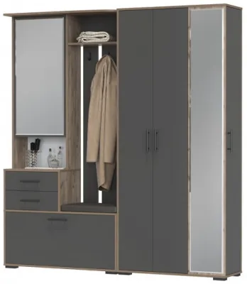 Прихожая Домино 5, цвет дуб крафт табачный/графит, ШхГхВ 188х36х202 см., универсальная сборка