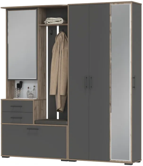 Прихожая Домино 5, цвет дуб крафт табачный/графит, ШхГхВ 188х36х202 см., универсальная сборка