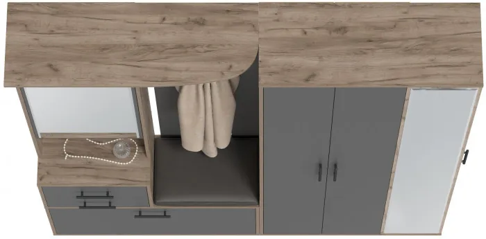 Прихожая Домино 5, цвет дуб крафт табачный/графит, ШхГхВ 188х36х202 см., универсальная сборка