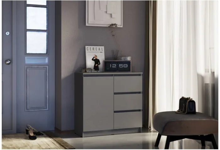 Челси Комод 800 (3 ящик 1 дверь) (Графит, Графит)