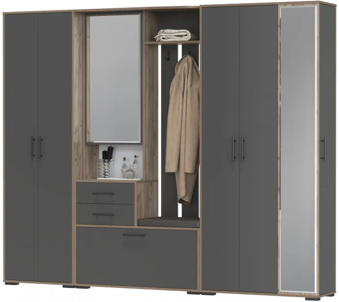 Прихожая Домино 6, цвет дуб крафт табачный/графит, ШхГхВ 248х36х202 см., универсальная сборка