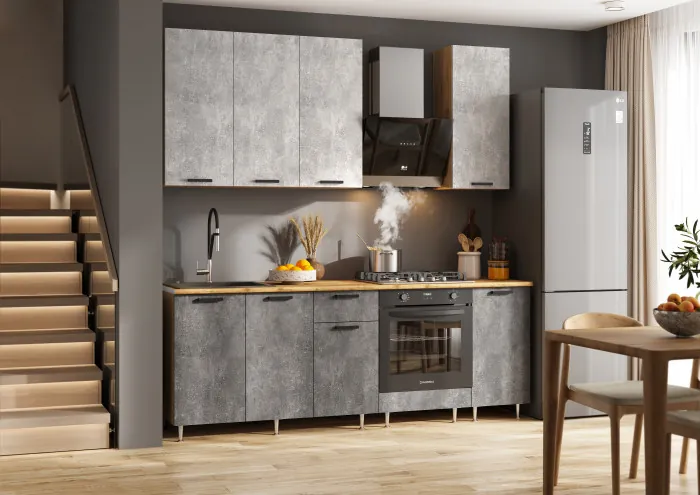 Кухня Рио NEW ЛДСП 2,2/900м (490), Компановка №2, Бетон светлый/Бетон темный, Дуб Крафт