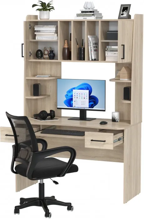 Стол 6-0604 Бета + кресло 103 чёрное, цвет дуб сонома, ШхГхВ 120х60,5х183,5 см.