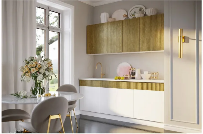 Кухня МДФ Оливия 2000 (Шарли Мокко/Шарли Пинк, Белый)