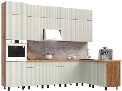 Кухня Оливия NEW 3,0х1,8/1080м Компоновка №3, Крафт золотой/Кашемир
