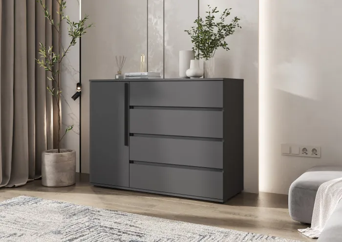 Норд Комод 1 дверь 4 ящика (1200), Графит