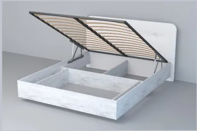 Кровать 1,4 арт.031 (Пуговицы) ПМ. (Бетон Светлый/К/з Белый Глянец)