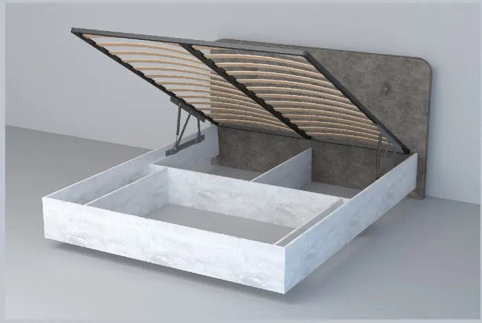 Кровать 1,4 арт.031 (Пуговицы) ПМ. (Бетон Светлый/К/з Белый Глянец)