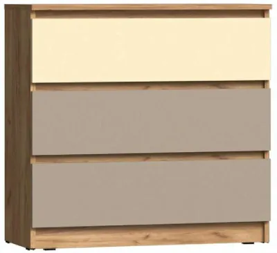 Челси Цвет Комод 3 ящика (800) (Слоновая кость/Глиняный серый/Дуб крафт)