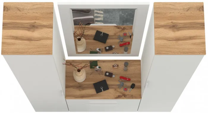 Октава Прихожая 43, цвет белый шагрень/дуб крафт золотой/фасады МДФ белый шагрень, ШхГхВ 129,3х35,4х197,6 см., универсальная сборка