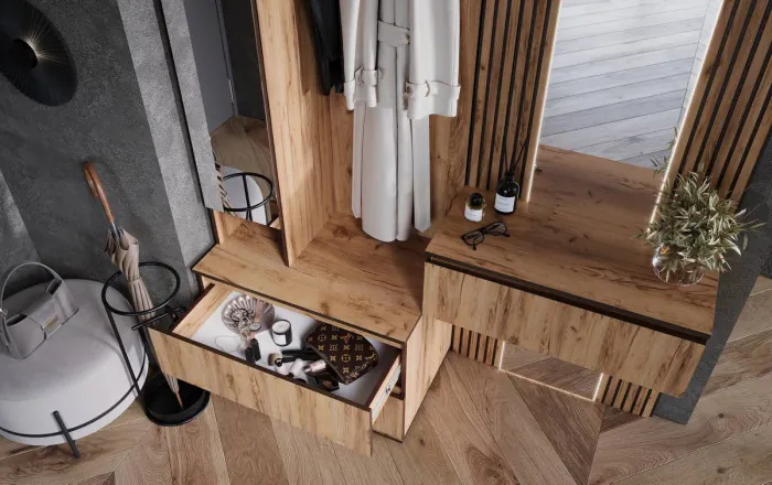 Тумба с зеркалом с прихожей Норд, Дуб крафт (Кромка ВЕНГЕ)