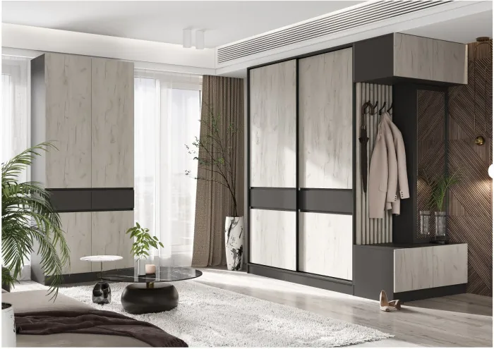 Модульная прихожая, комп.4 (Графит, Крафт золотой)