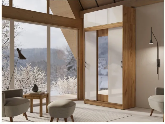 Басямиф Шкаф-купе с антресолью (Дуб крафт белый/Графит)