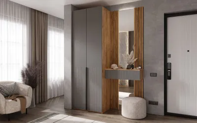 Тумба с зеркалом и шкафом 2-х ств Марвэл, Крафт золотой/Браш графит