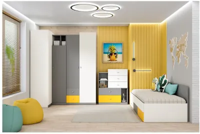 Модульная детская Клео набор 3 (Графит/Миндаль/Солнечный)