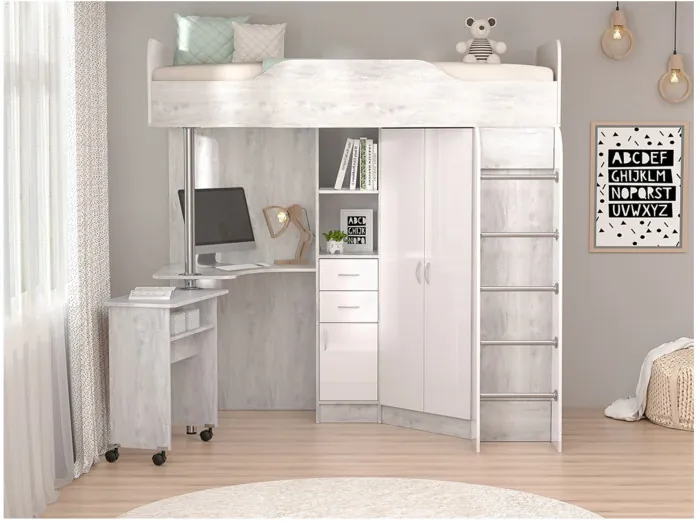 Кровать-чердак Бриз-1 80х190 (Ясень шимо темный / светлый)