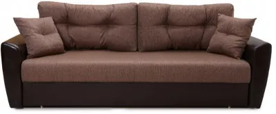 Диван-еврокнижка Амстердам, 160х195, пружинный блок, рогожка/экокожа, коричневый