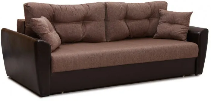 Диван-еврокнижка Амстердам, 160х195, пружинный блок, рогожка/экокожа, коричневый