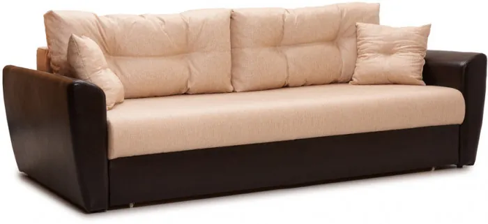 Диван-еврокнижка Амстердам, 160х195, пружинный блок, рогожка/экокожа, коричнево-бежевый