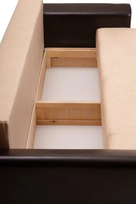 Диван-еврокнижка Амстердам, 160х195, пружинный блок, рогожка/экокожа, коричнево-бежевый