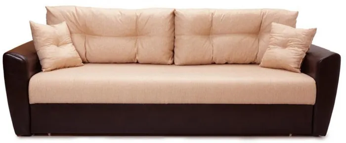 Диван-еврокнижка Амстердам, 160х195, пружинный блок, рогожка/экокожа, коричнево-бежевый