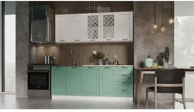 Кухня МДФ Агава 2000, Акация белая/Мята