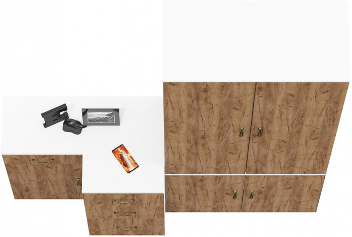 Лидер-8 Шкаф МД 20Б + Тумба МД 3.15 + Тумба МД 3.16, цвет белый шагрень/крафт золото, ШхГхВ 160х50х190 см., НЕ универсальная сборка