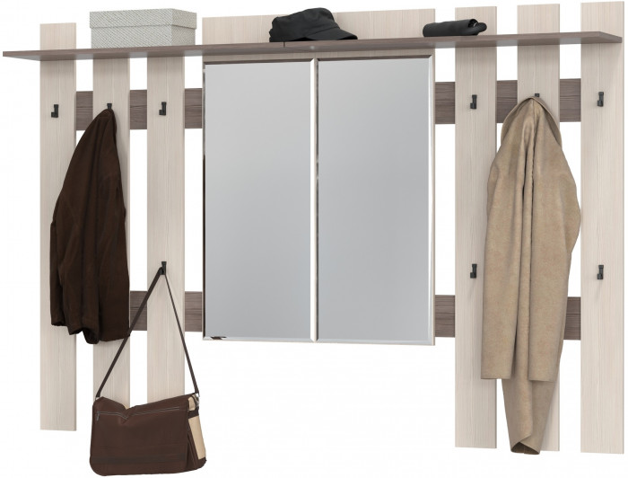 Лира ГК 2-3814+2-3814бод.тем/св Вешалка с зеркалом, цвет бодега тёмный/бодега светлый, ШхГхВ 200х28х135 см., универсальная сборка
