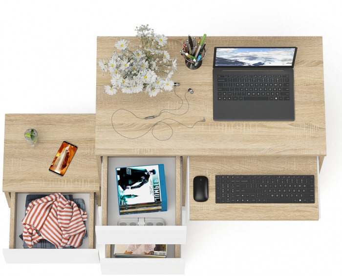 Мори Стол компьютерный МС-6 левый + Тумба ТМП400.1, цвет дуб сонома/белый, ШхГхВ 130,4х50х76,6 см., выдвижные ящики слева, НЕ универсальная сборка